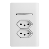 Conjunto 1 Interruptor Simples + 2 Tomada 10A 4x2 - Novara Branco Brilhante Cromado